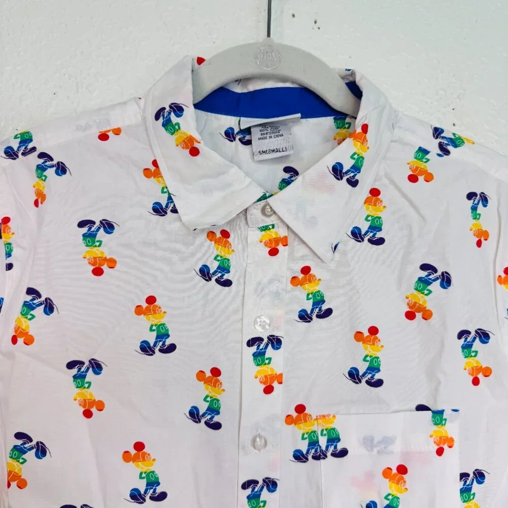 Mickey Mouse Shirt Mens Small Rainbow Pride Button Up Disney Parks World NEW S - Picture 4 of 9